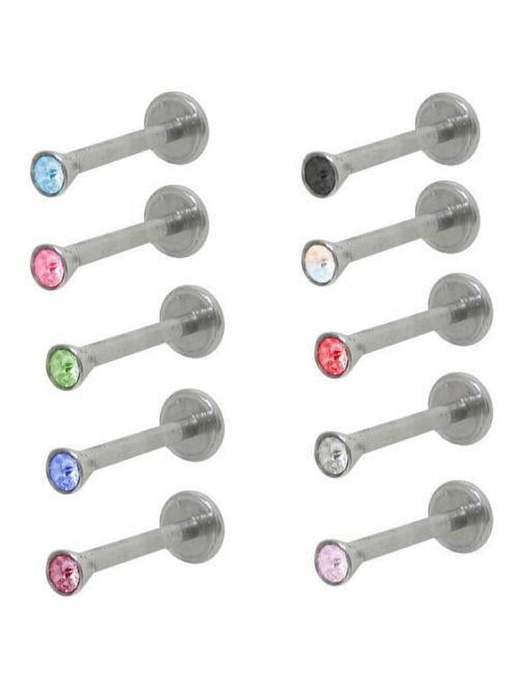 Labret stud Monroe Jewelry Internal Threading with Gem 16g 8mm 10mm 12mm length
