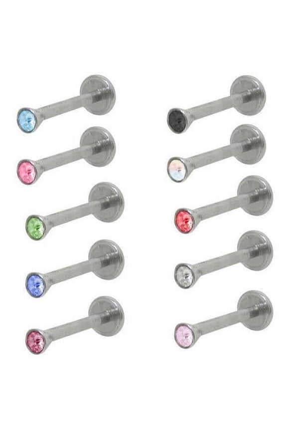 Labret stud Monroe Jewelry Internal Threading with Gem 16g 8mm 10mm 12mm length