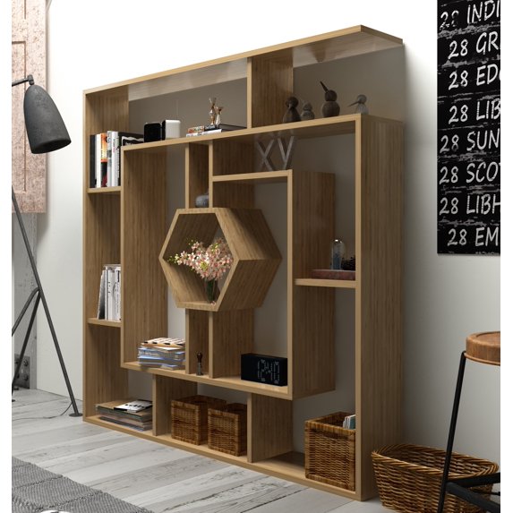 Labrina Geometric Open Shelves Bookcase, Sapphire Oak
