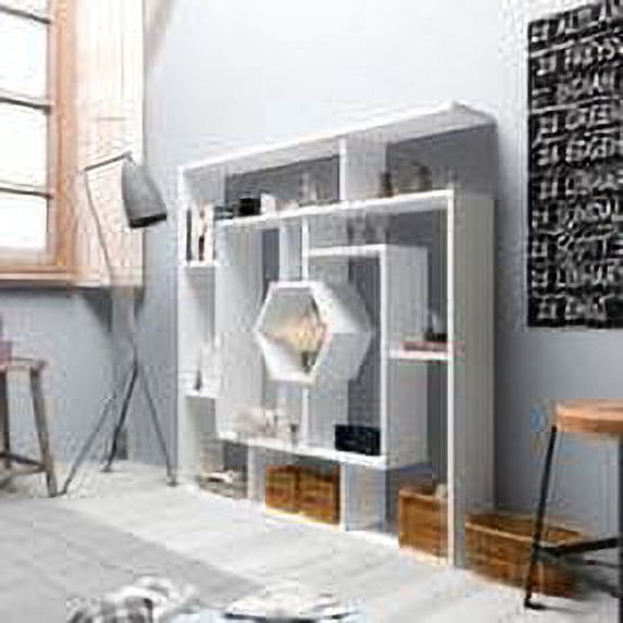 Labrina Geometric Open Shelves Bookcase, White