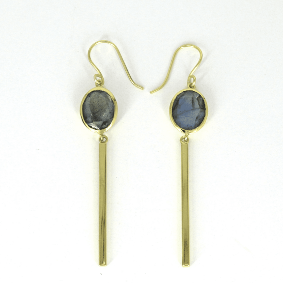 Maya Handcrafted 18K Gold-Plated Natural Labradorite Drop Earrings For Woman.