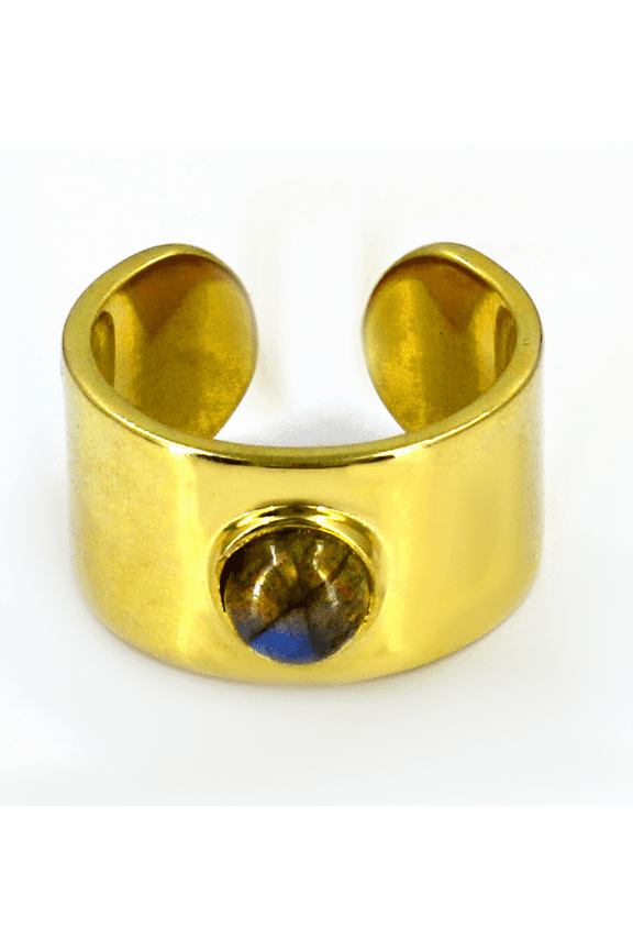 Round Brilliant Grey Labrodorite 18k Gold Plated Ring, Size 7