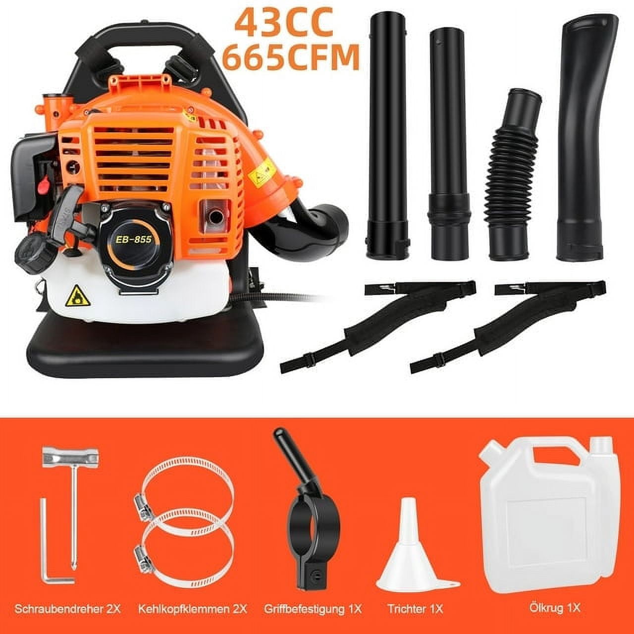 43CC Backpack Gas Powered Leaf Blower, 665CFM 2800 RPM 2-Stroke Powerful Lightweight Gasoline Grass Lawn Blower with 1.7L Fuel Tank for Yard Lawn Care, Snow Removal