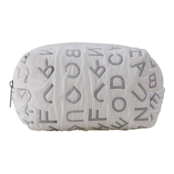 Labulousen 6.6x3.1 inches Crinkled Letter Print Case Textured Fabric Zipper Pouch for College Office Supplies Storage for Teens