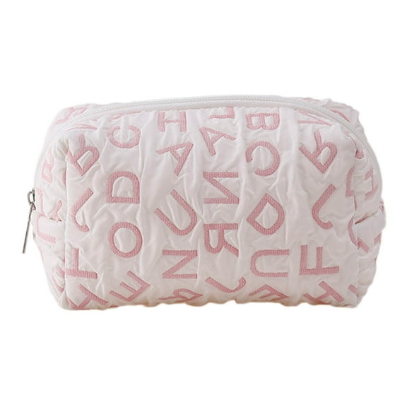 Labulousen 6.6x3.1 inches Crinkled Letter Print Case Textured Fabric Zipper Pouch for College Office Supplies Storage for Teens