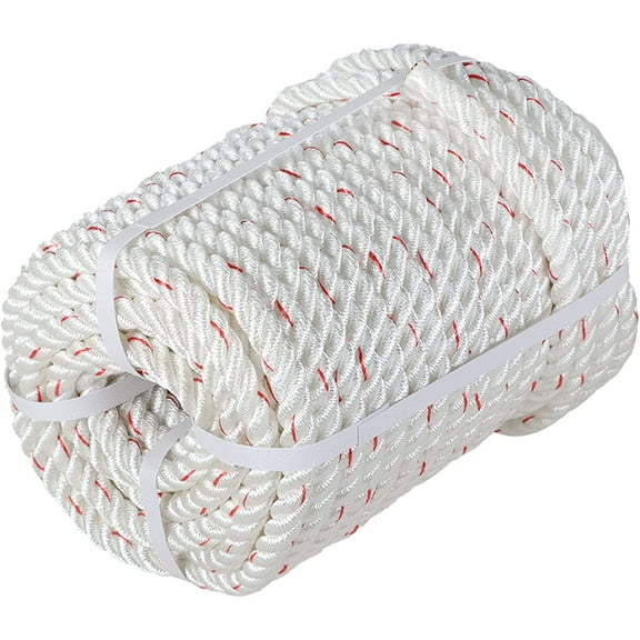 Labwork 1/2In x 150FT Arborist Bull Rope | High Strength Polyester | Tree Rigging Line Utility Arbor Line | Double Braid Polyester Rope,White with One Red Tracer
