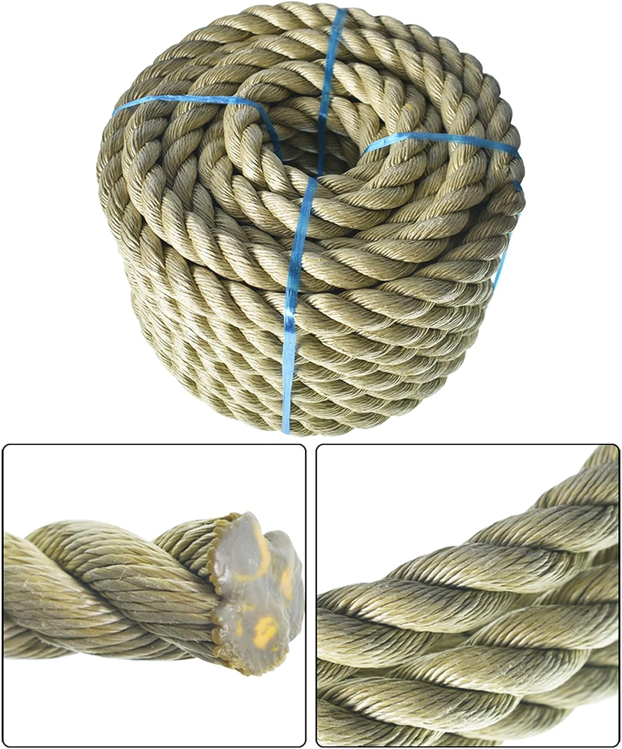 GOLBERG Manila Rope - Heavy Duty 3 Strand Natural Fiber - 1/4 inch, 5/ ...