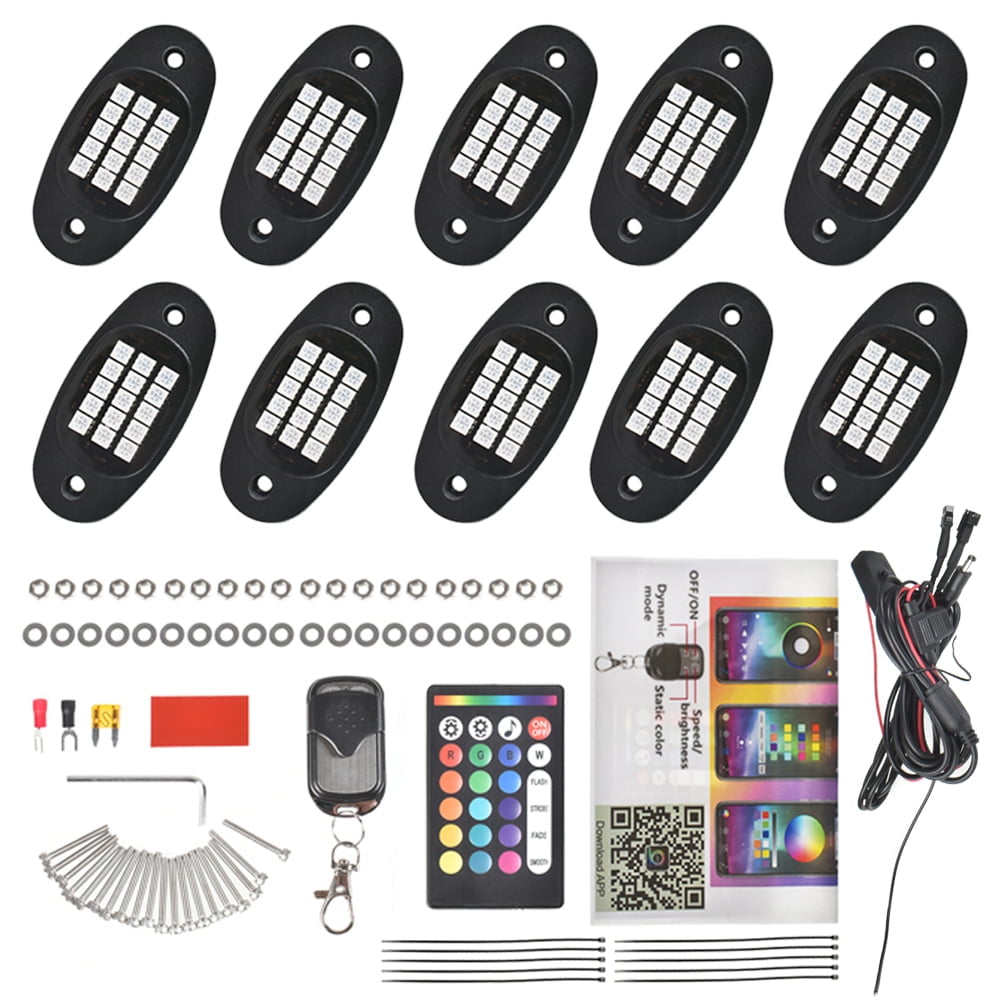 Labwork 10 Pods RGB LED Rock Lights, Multicolor Neon Underglow Waterproof Music Lighting Kit Underbody Neon Music Light Bluetooth APP Control for Car ATV SUV Motorcycle