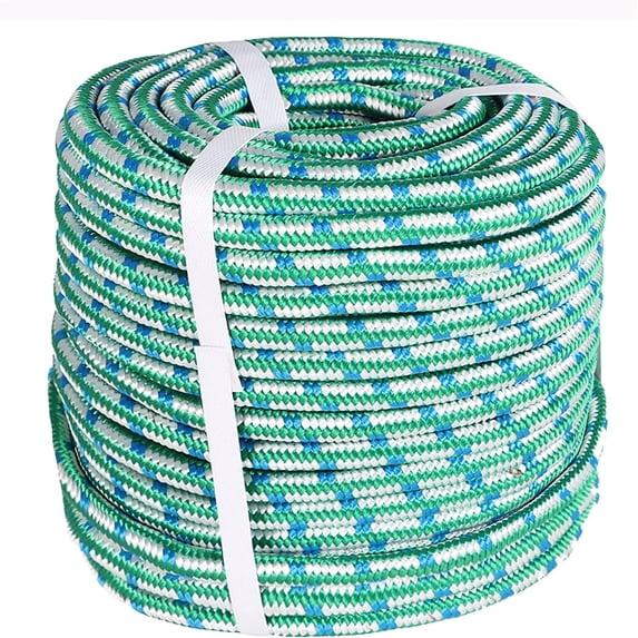 Labwork 16 Strand Braid Polyester Rope Nylon Pulling Rope Arborist Rigging Multipurpose Bull Rigging 1/2 Inch x 150 Feet Green White Blue