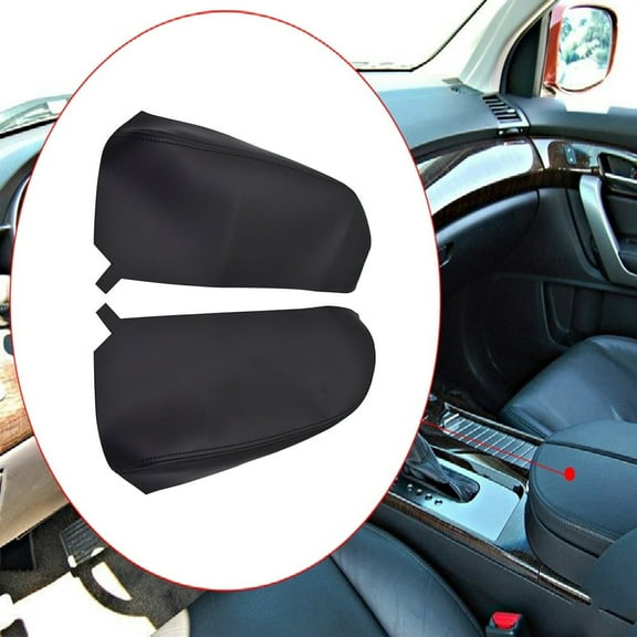 Labwork 2-Pcs Center Console Lid Armrest Cover Skins Fit for 2007 2008 2009 2010 2011 2012 2013 Acura MDX, Black Artificial Leather
