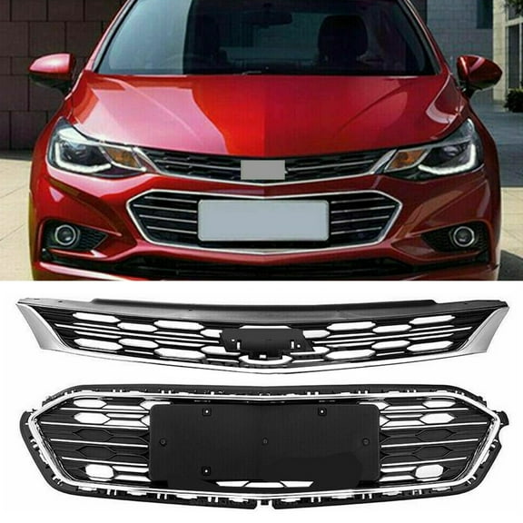 Labwork 2-Pcs Front Upper Lower Bumper Grilles Grill Fit for Chevrolet Cruze 2016 2017 2018, Chrome & Black