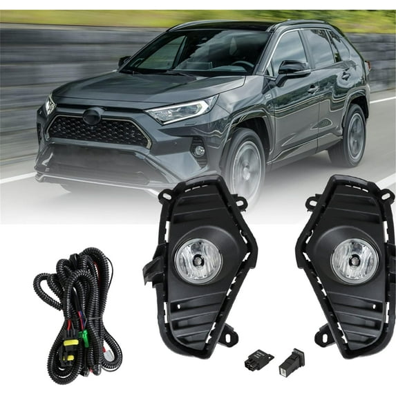 Labwork 2Pcs Fog Lights Assembly Replacement for 2019 2020 2021 Toyota Rav4 Clear Lens with Front Bumper Bezel Wires Switch Bulbs Left+Right Side (Passenger & Driver Side)