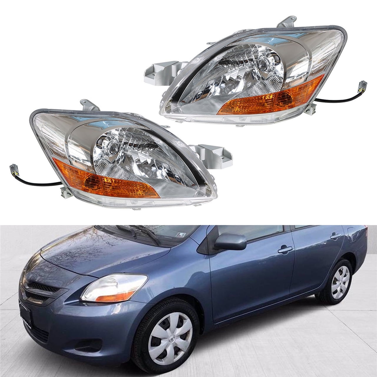 Labwork 2pcs Headlights Assembly Chrome Halogen Headlamp Housing Fit ...