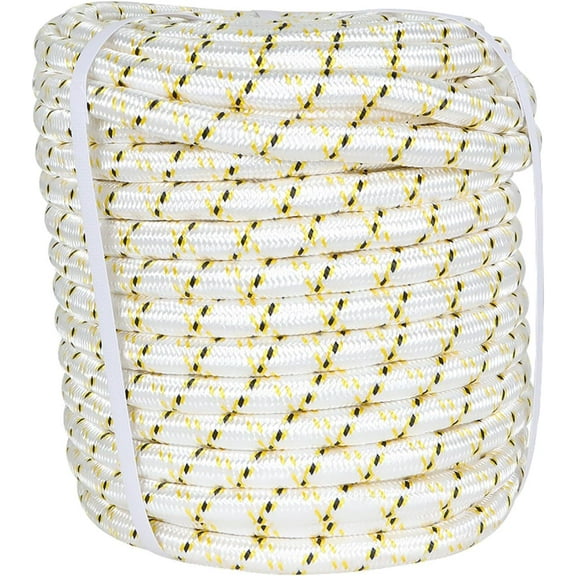 Labwork 3/4 Inch x 150 FT White Yellow Black 24 Strand Braided Logging Rope 10000 LB Tensile Strength for Clothesline Sailboat Weathered Line, Tree Work, Camping or Swings