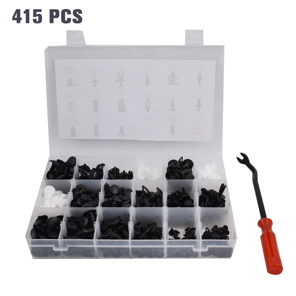 415-Piece Universal Auto Push Pin Rivet Clip Assortment Kit With Remover Tool - Black & White 2 thumbnail image