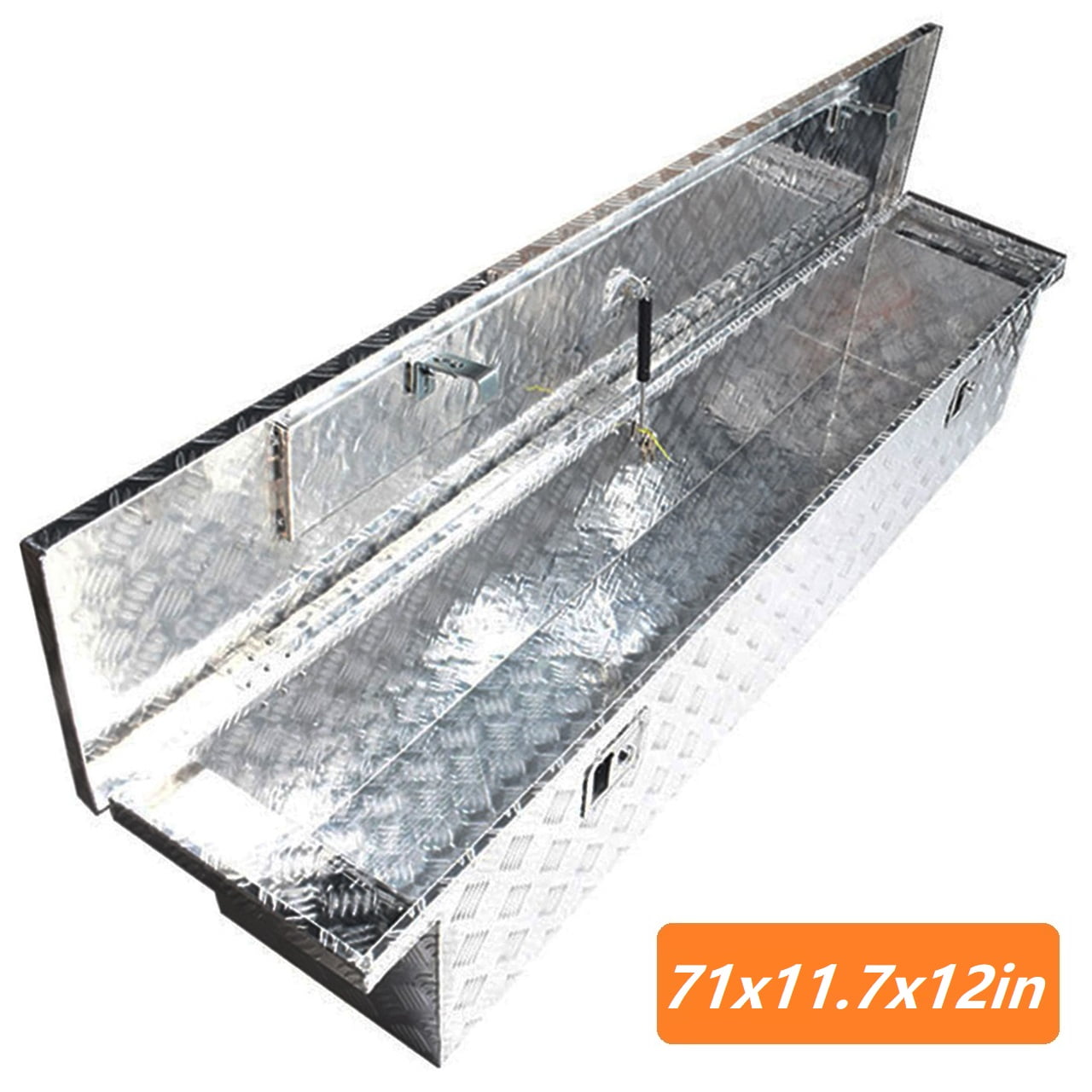 Labwork 71 Trailer Tongue Tool Box Diamond Tread Aluminum Heavy Duty Truck Pick Up Underbody Storage Organizer Gas Lift Handling Tools Weather Resist
