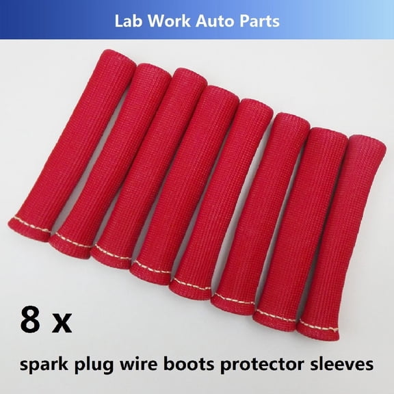 Labwork 8 Pcs Spark Plug Wire Boots Heat Shield Protector Sleeve SBC BBC 350 454 (1200 Degrees Fahrenheit, Red)