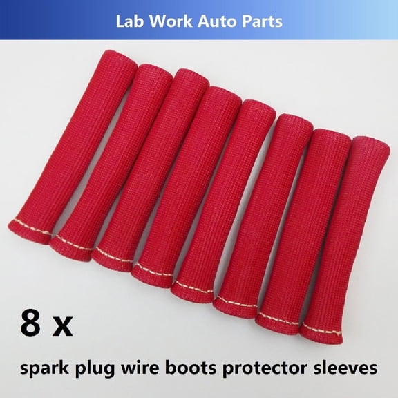 Labwork 8 Pcs Spark Plug Wire Boots Heat Shield Protector Sleeve SBC BBC 350 454 (1200 Degrees Fahrenheit, Red)