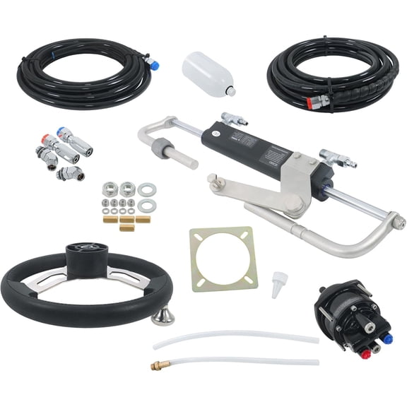 Labwork 90HP Hydraulic Outboard Steering Kit with Bi-Directional Locking Cylinders and 20 ft Nylon Hose