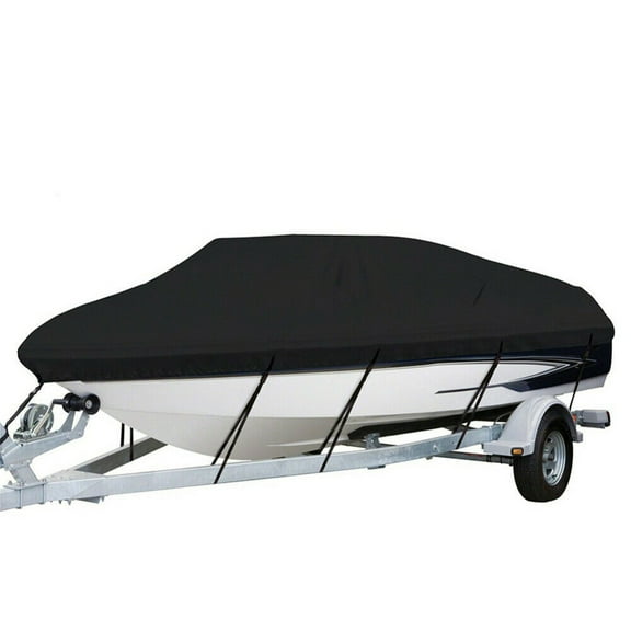 Labwork Boat Cover, 210D Oxford Fabric PU Coating, Suitable for 14-16ft V-Hull Tri-Hull Boats, Black