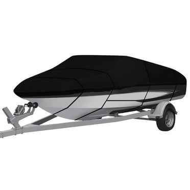 Labwork Boat Cover, 210D Oxford Fabric PU Coating, Suitable for 17-19ft V-Hull Tri-Hull Boats, Black