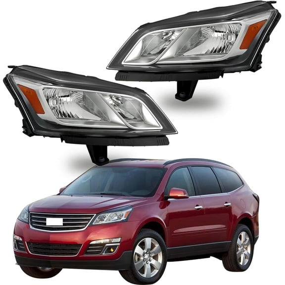 Labwork Driver Side and Passenger Side Headlights Assembly Halogen Replacement for Traverse 2013-2017 Housing Chrome Lamp LH RH 2PCS 84262931 84262932