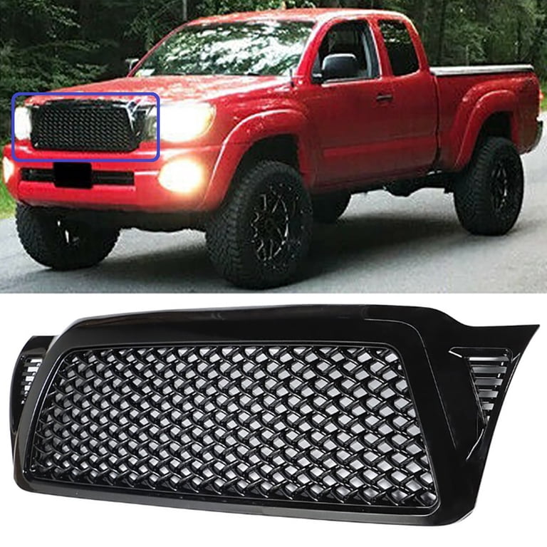 DYRDINSHOW Mesh Grille Front ABS Grill, Compatible with Toyota Tacoma 2005- 2011 (Matte Black
