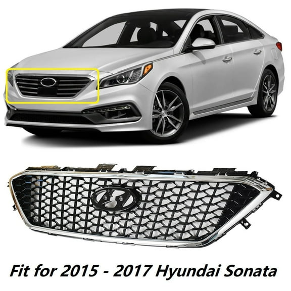 Labwork Front Bumper Grille Chrome Honeycomb Grill Fit for 2015 2016 2017 Hyundai Sonata