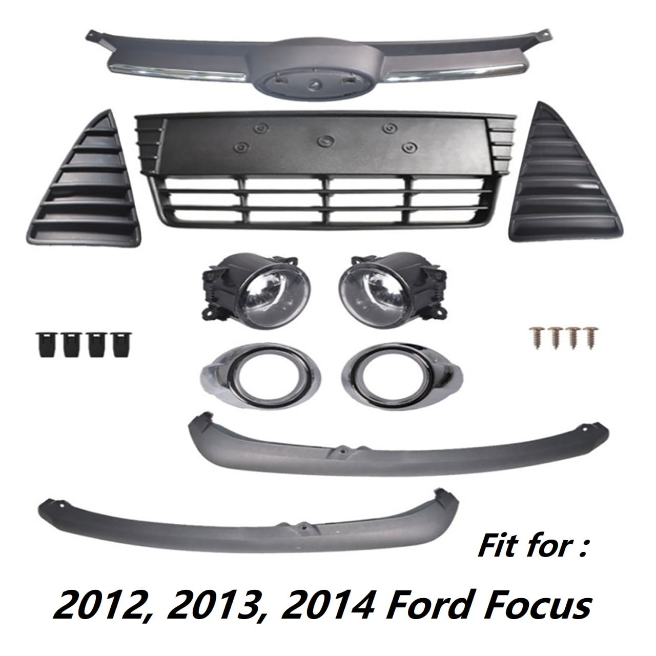 Labwork Front Bumper Grille Grill Kit with Fog Lights Assembly Fit for 2012  2013 2014 Ford Focus