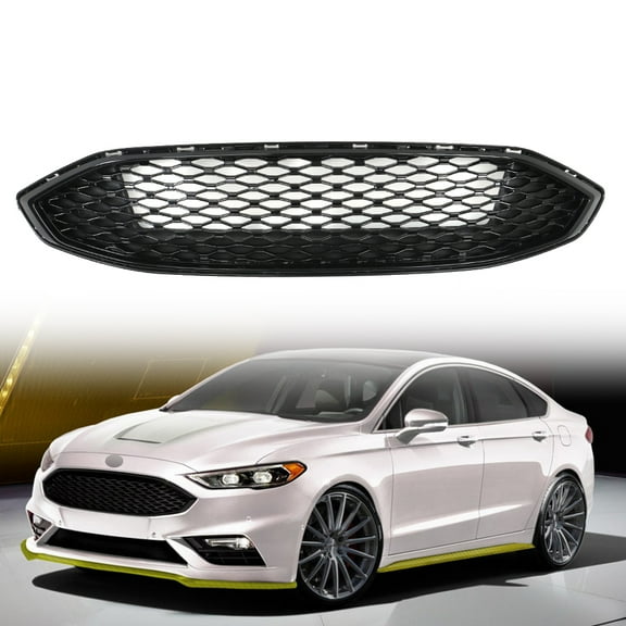 Labwork Front Grill Grille Fit for 2017 2018 Ford Fusion, Honeycomb Trim Gloss Black