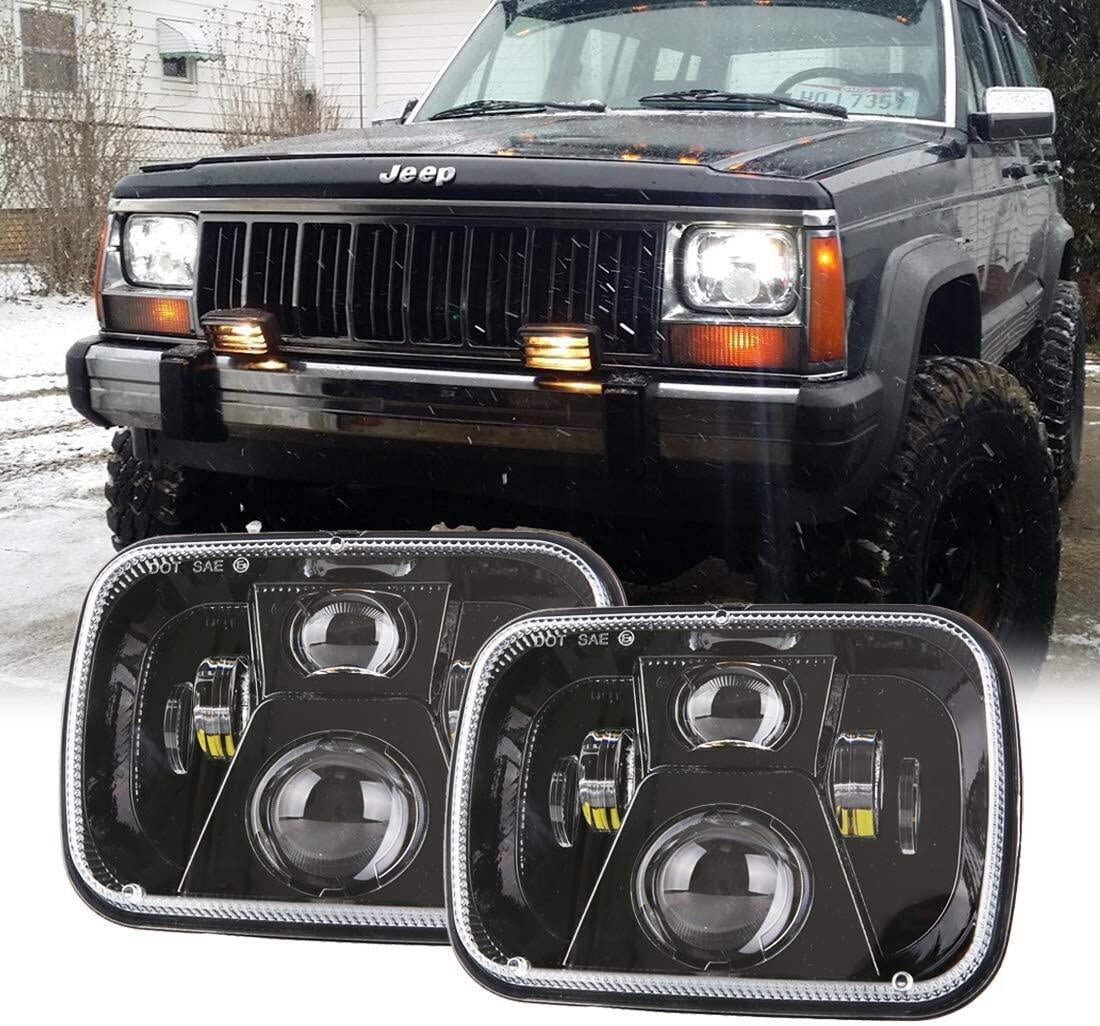 5x7 / 7x6 LED Headlight With Halo DRL – Hi/Lo Sealed Beam For Jeep Cherokee XJ YJ
