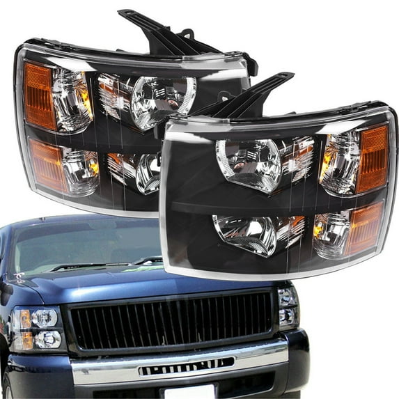 Labwork Left+Right Side Headlight For 2007-2013 Chevy Silverado Black Housing