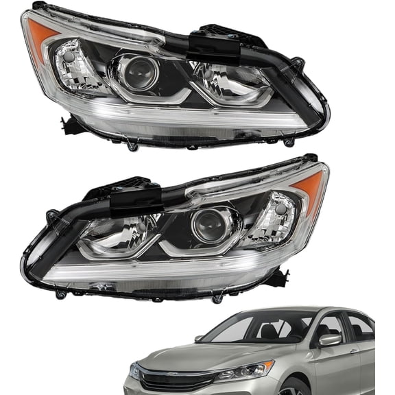 Labwork Left and Right Side Assembly w/DRL Black Halogen Headlights Replacement for Accord EX/EX-L 2016-2017