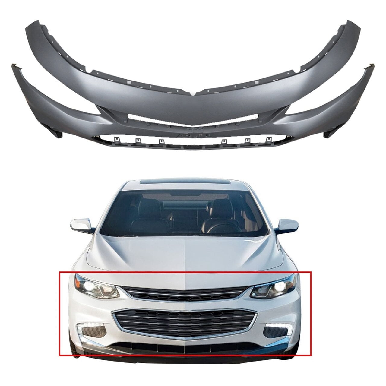 Labwork Primered Front Bumper Cover for 2016 2017 2018 16 18 Chevy Malibu with LED Running Lamps