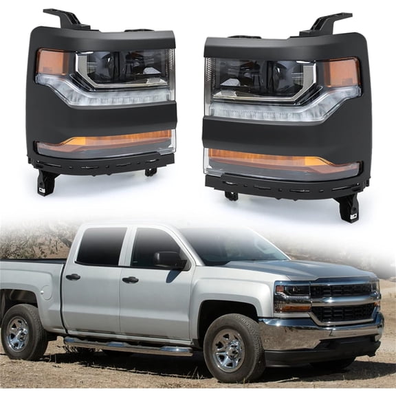 Labwork Replacement for 2016-2018 Chevy Silverado 1500 LD Model Headlights LED DRL HID Bulbs Left Driver & Right Passenger Side Headlamps