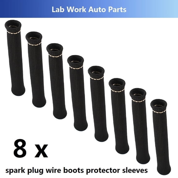 Labwork Spark Plug Wire Boots Heat Shield Protector Sleeve SBC 350 454 (1200 Degrees Fahrenheit, Black, 8 Pcs)