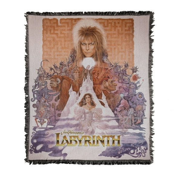 Labyrinth Blanket, 50'x60' Maze Montage Poster Woven Tapestry Cotton Blend Fringed Throw