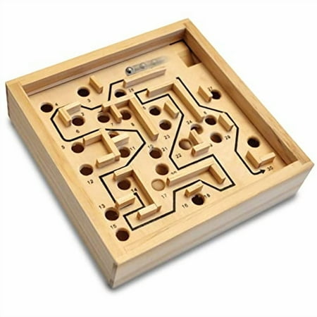 Labyrinth Board Game - Mini Labrinth Board Wooden Labyrinth Board Game Perfect for A Long Car Ride Or Waiting in Line at The Bank - Steel Ball Included