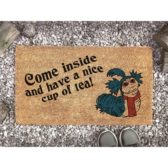 Labyrinth Film Worm Cup of Tea Quote Doormat - Fandom Funny Gift Doormat Pattern Entrance Mat Rubber Anti Slip Washable Welcome Mats Decorative Indoor Outdoor for Home Kitchen Decoration, 16X24 in