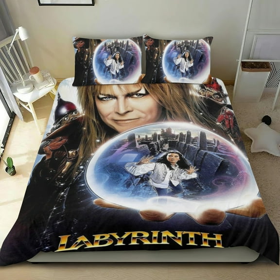 Labyrinth Movie Themed Bed Sheet Set Three Piece Set 53x79 In ches Comfortable And Skin Friendly Unique Design Creating A Star Studded Night Home Decor Gifts For Family Friends fans