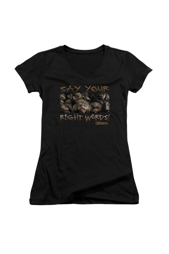 Labyrinth Say Your Right Words Junior Women's T-Shirt V-Neck Black