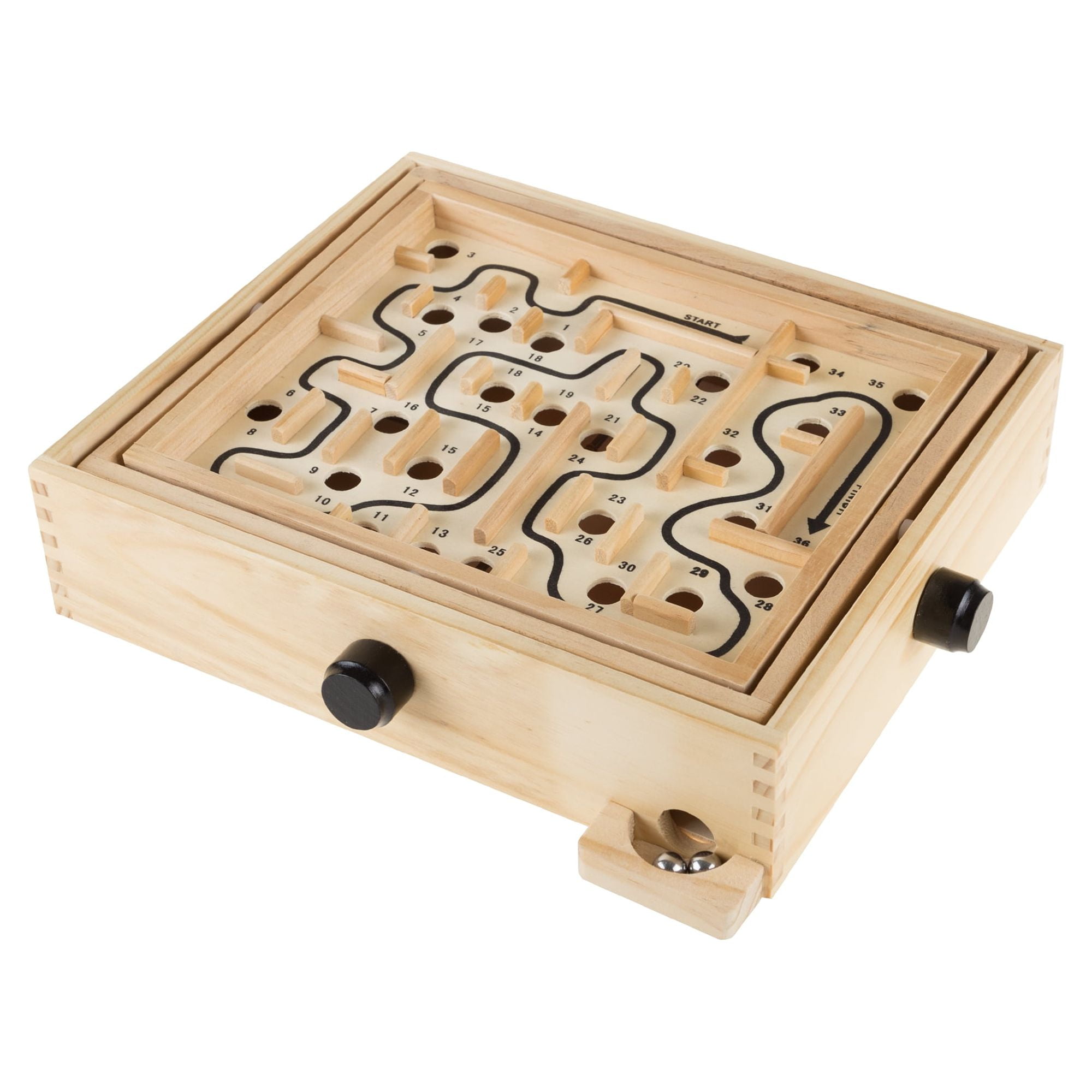 Natural Wood Labyrinth Maze Game with Steel Marbles