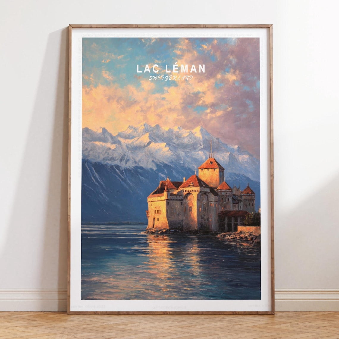 Lac Leman Switzerland Wall Art Print, Lake Geneva Castle Landscape ...