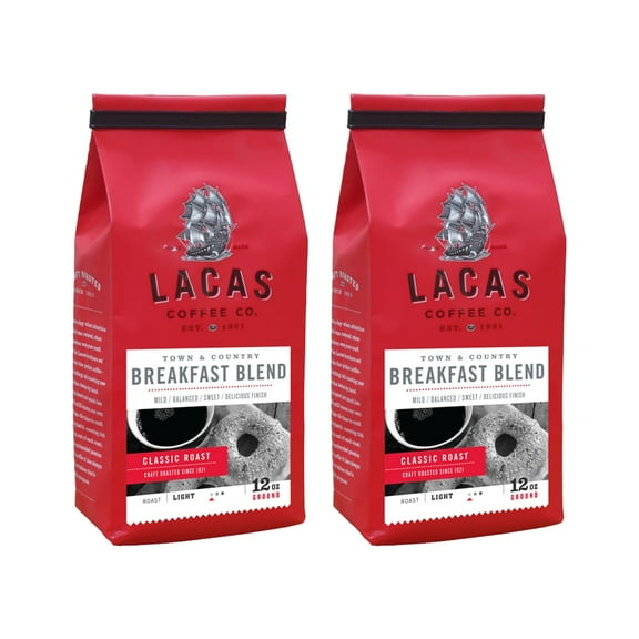 Lacas Breakfast Blend Medium Fine Ground Coffee, 12oz (2 bags)