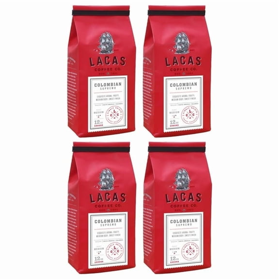 Lacas Colombian Supremo Medium Fine Ground Coffee, 12oz (4 bags)