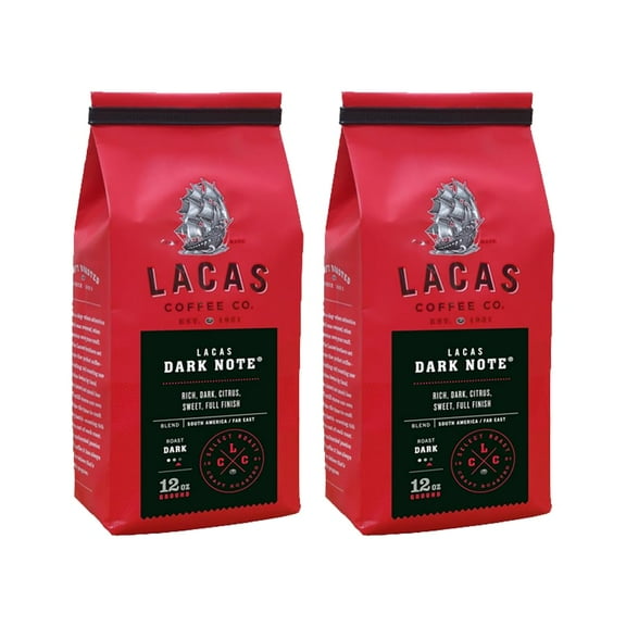 Lacas Dark Note Medium Fine Ground Coffee, 12oz (2 bags)