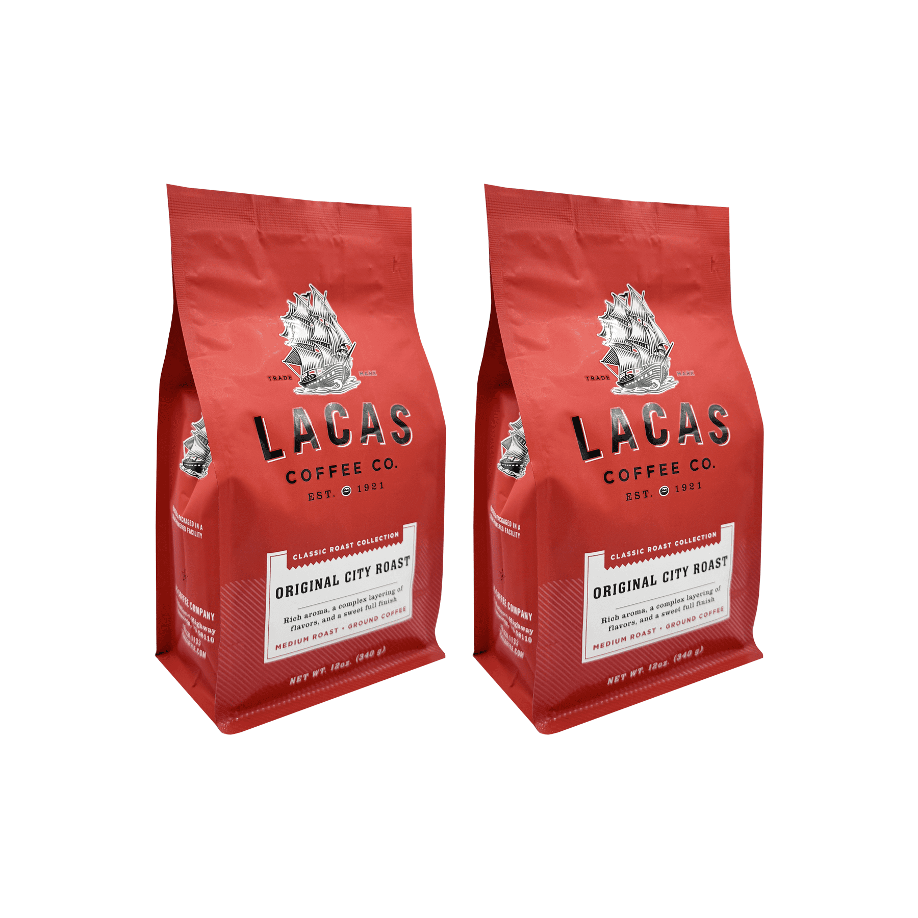 Lacas Original City Roast Medium Fine Ground Coffee, 12oz (2 bags)