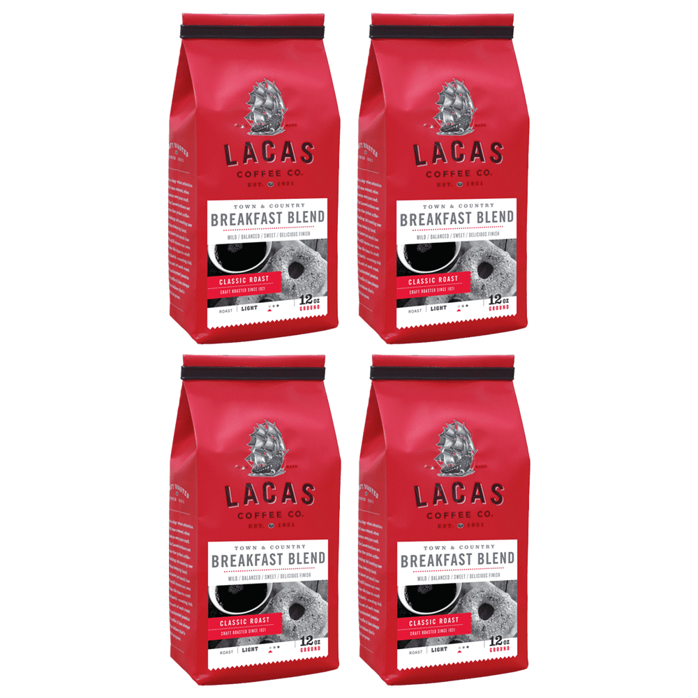 Lacas Town & Country (Breakfast Blend) Medium Fine Ground Coffee, 12oz (4 bags)