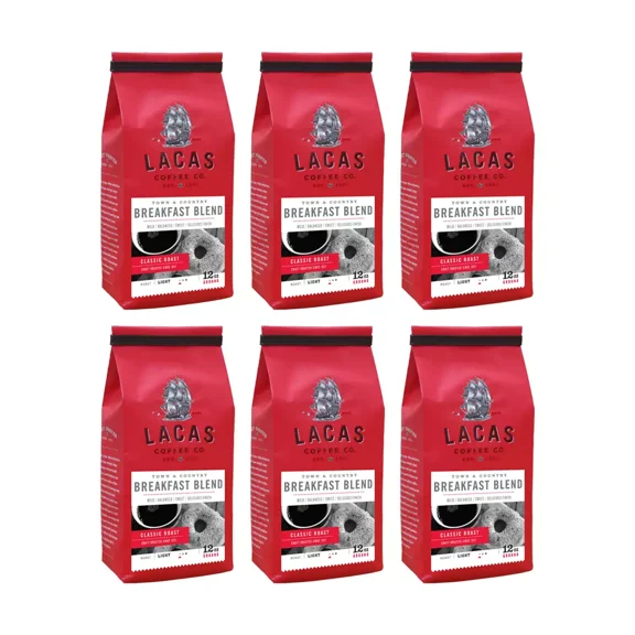 Lacas Town & Country (Breakfast Blend) Medium Fine Ground Coffee, 12oz (6 bags)