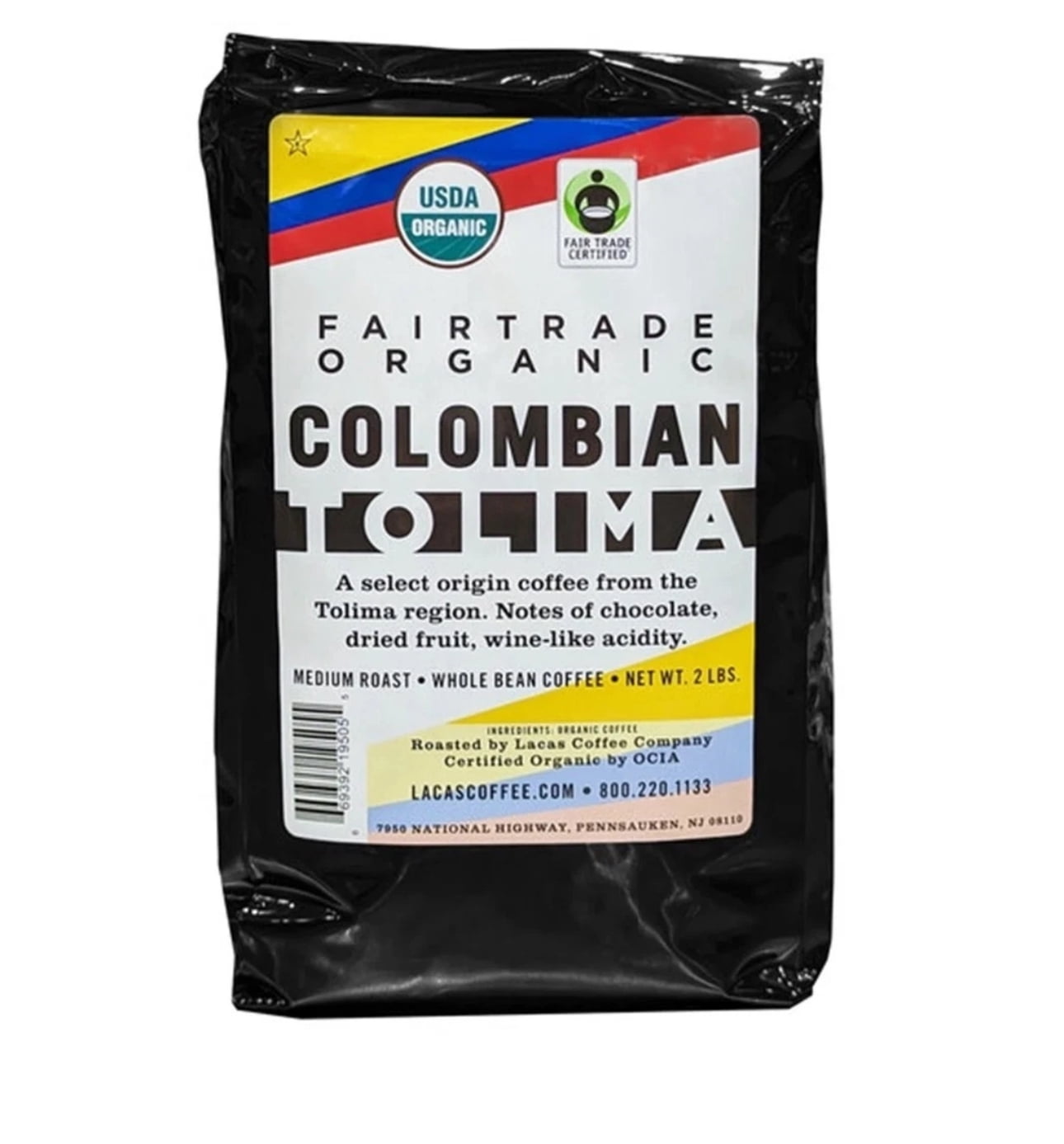 Lacas coffee fair trade organic colombian tolima whole bean coffee 2 lbs